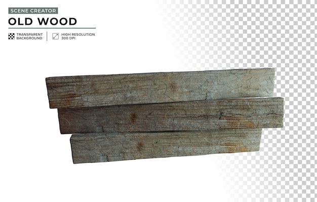 PSD primer ángulo de 3 maderas viejas una encima de la otra como objeto de renderizado