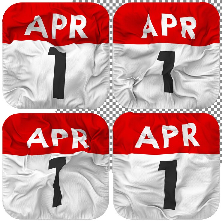 PSD primer icono de calendario de fecha del 1 de abril aislado cuatro diferentes estilos de ondulación bump textura 3d rendering