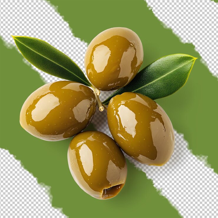 PSD primer plano de aceitunas verdes con hojas