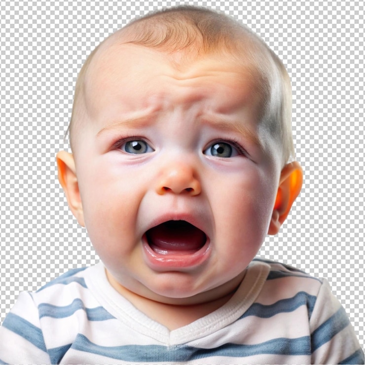 PSD un primer plano de un adorable bebé llorando en un fondo transparente
