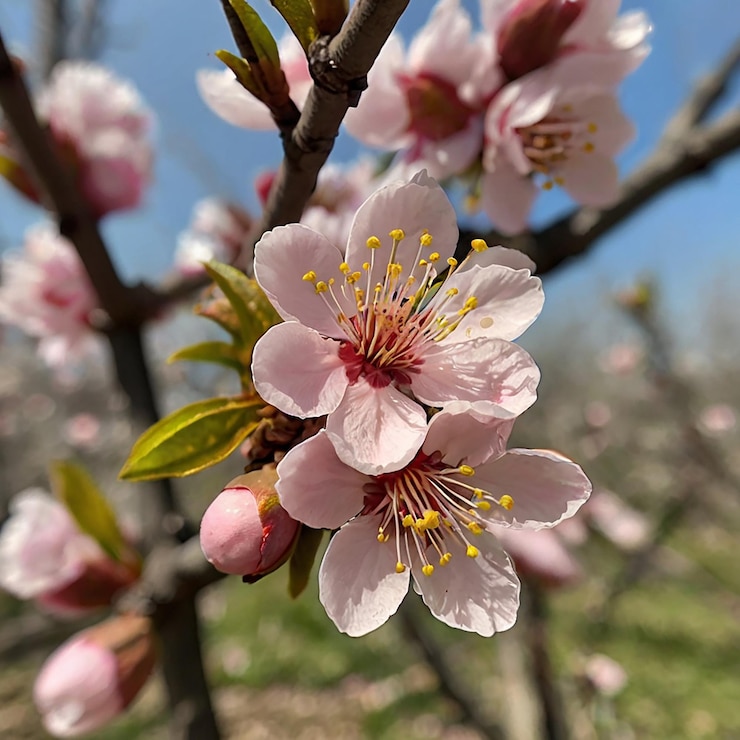 PSD un primer plano de un árbol con una flor que dice primavera