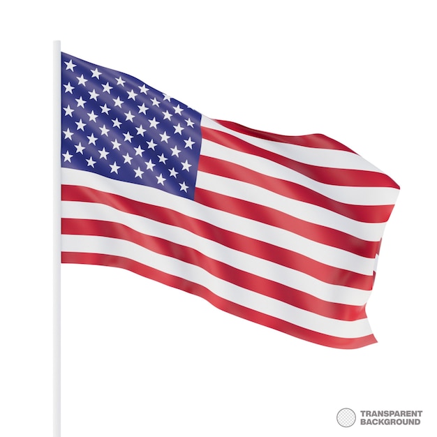 Primer plano de la bandera americana con volantes sobre fondo blanco Representación 3d aislada