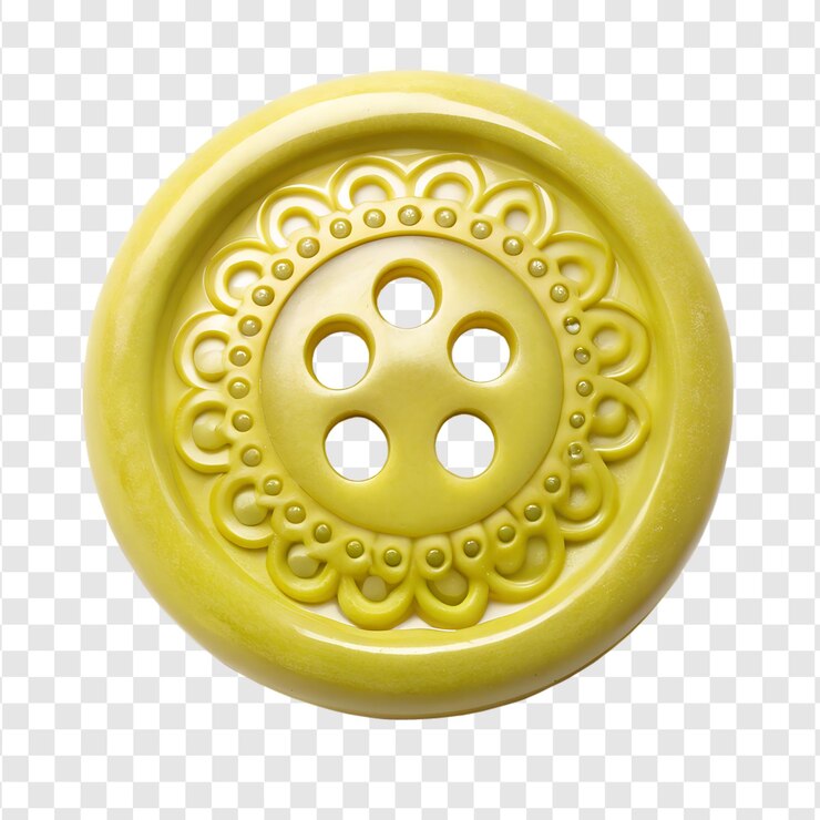 PSD primer plano de un botón amarillo vibrante con intrincados detalles decorativos