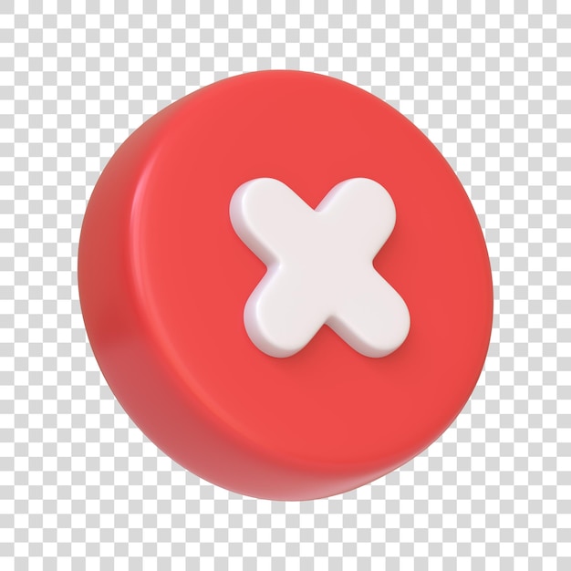 PSD primer plano de un botón rojo brillante con una prominente cruz blanca aislada sobre un fondo blanco