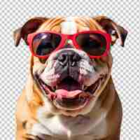 PSD un primer plano de un bulldog inglés feliz con gafas de sol hermoso perro listo para la playa de verano aislado en fondo transparente png