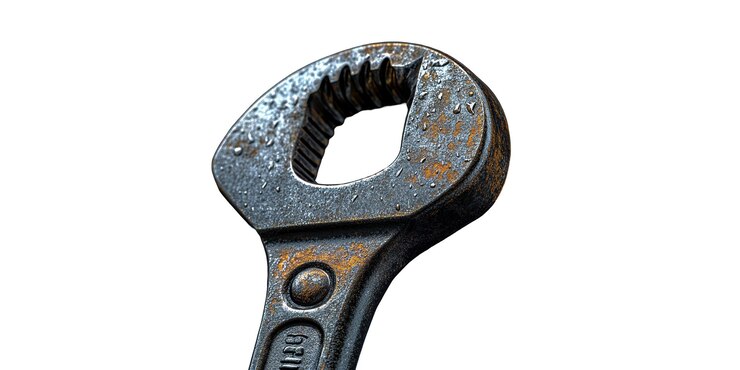 PSD primer plano de una cabeza de llave metálica oxidada aislada sobre un fondo transparente