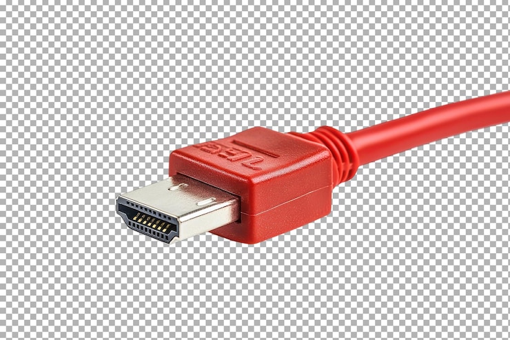 PSD primer plano de un cable usb rojo con un conector negro que demuestra la tecnología de conectividad moderna