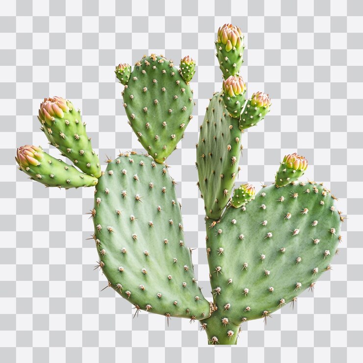 PSD primer plano de un cactus de pera picante con brotes