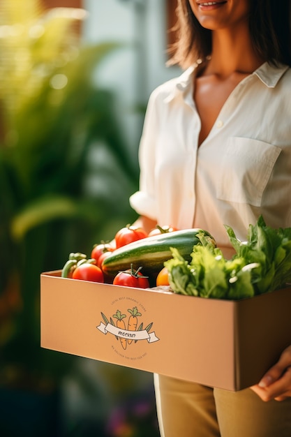 Primer plano de una caja con frutas en el interior