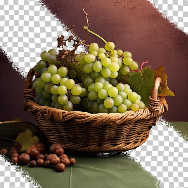 PSD un primer plano de una canasta de mimbre negra llena de uvas verdes
