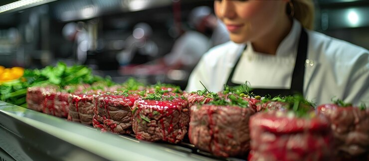 PSD un primer plano de carne cruda en un entorno de cocina