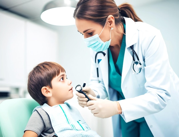 PSD un primer plano del chico en el dentista.