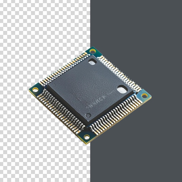 Primer plano de un chip de microprocesador png aislado en un fondo transparente