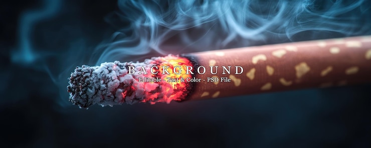 PSD un primer plano de un cigarrillo en llamas con humo girando a su alrededor