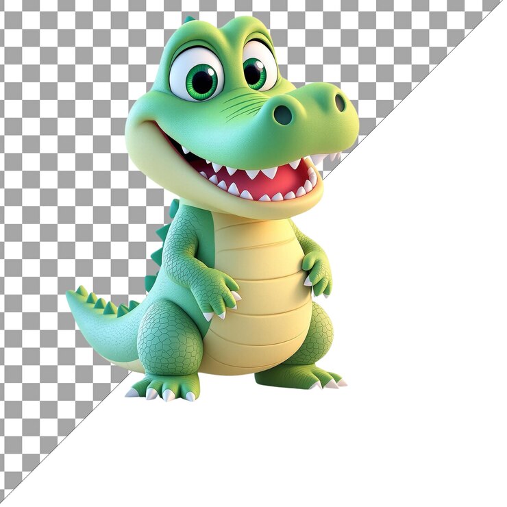 PSD un primer plano de un cocodrilo aislado en un fondo transparente en 3d