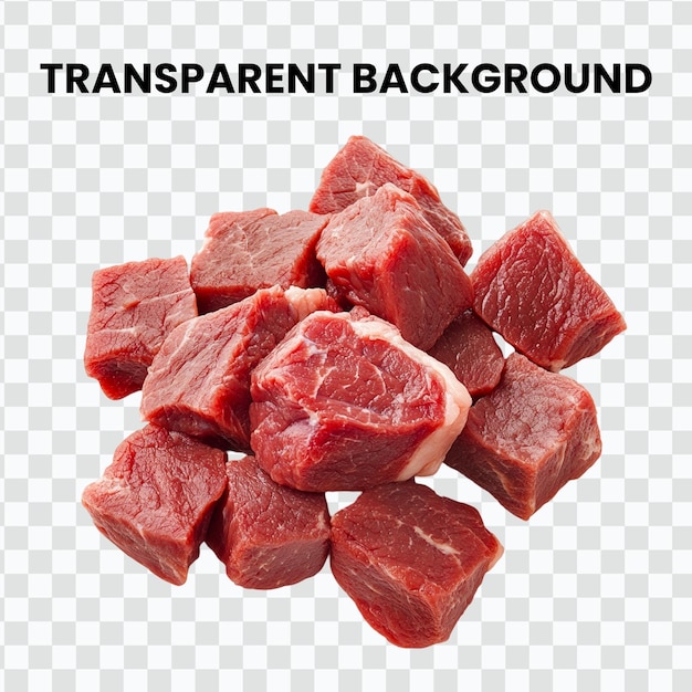 Primer plano de cubos de carne fresca y cruda perfectos para cocinar