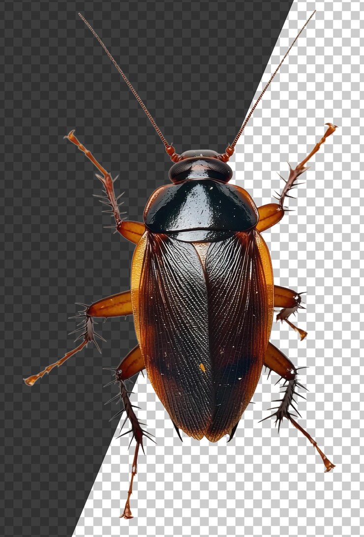 PSD primer plano de una cucaracha sobre un fondo blanco cortado png