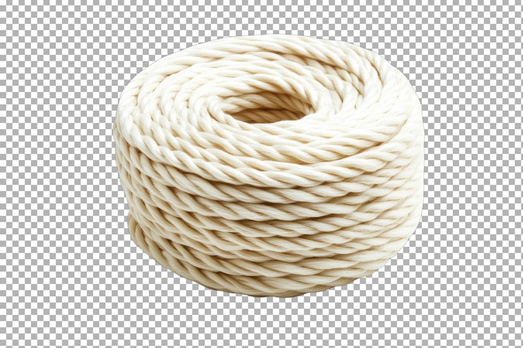 PSD un primer plano de una cuerda de fibra natural bien enrollada en un fondo blanco ideal para la artesanía, la jardinería o los proyectos náuticos
