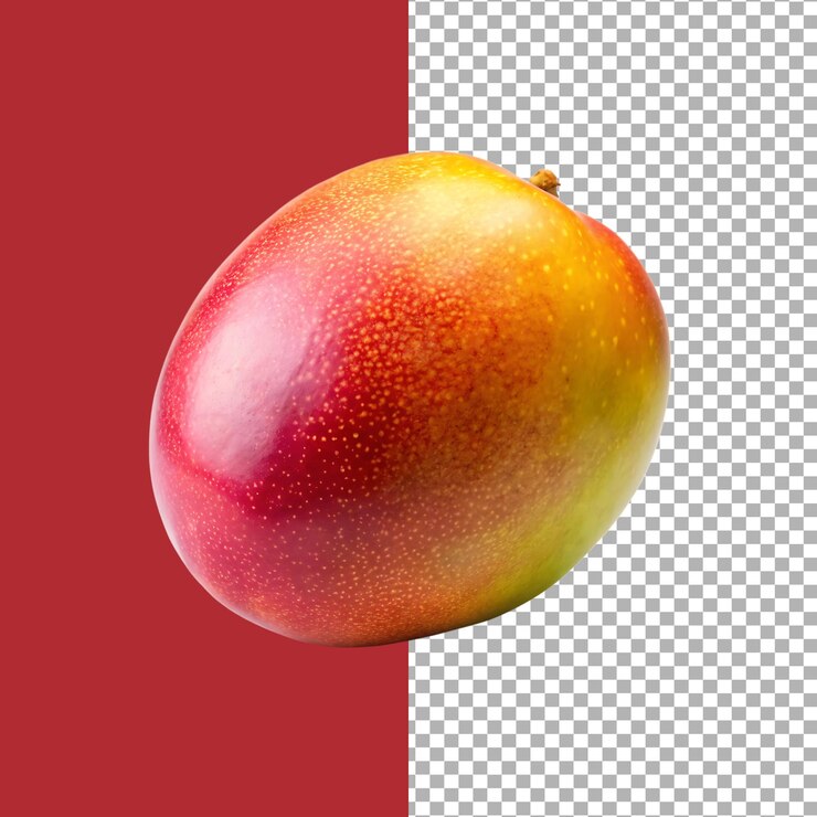 Primer plano de un delicioso mango maduro una fruta tropical con tonos rojos y amarillos