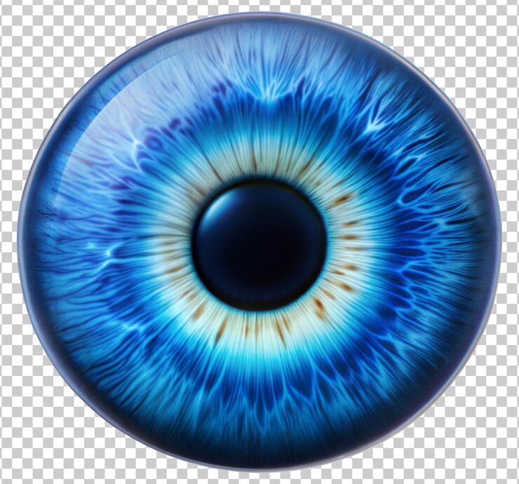PSD primer plano detallado de un ojo azul aislado sobre un fondo transparente