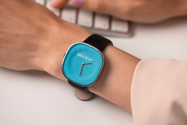 Primer plano en el diseño de la maqueta del reloj de pulsera