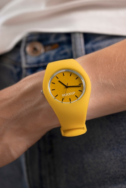 Primer plano en el diseño de la maqueta del reloj de pulsera