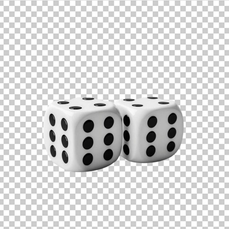 PSD primer plano de dos dados blancos con puntos negros que muestran un accesorio clásico de juego de casino