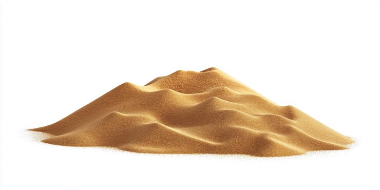Primer plano de una duna de arena aislada con textura granular en un fondo transparente aislado Realista