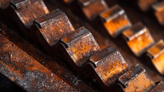 Primer plano de un engranaje oxidado con crestas texturizadas