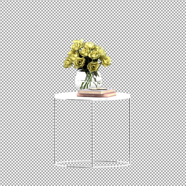 Un primer plano de una flor en un jarrón en 3D