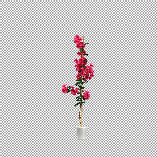 Un primer plano de una flor en un jarrón en 3D