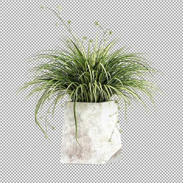 Un primer plano de una flor en un jarrón en 3D