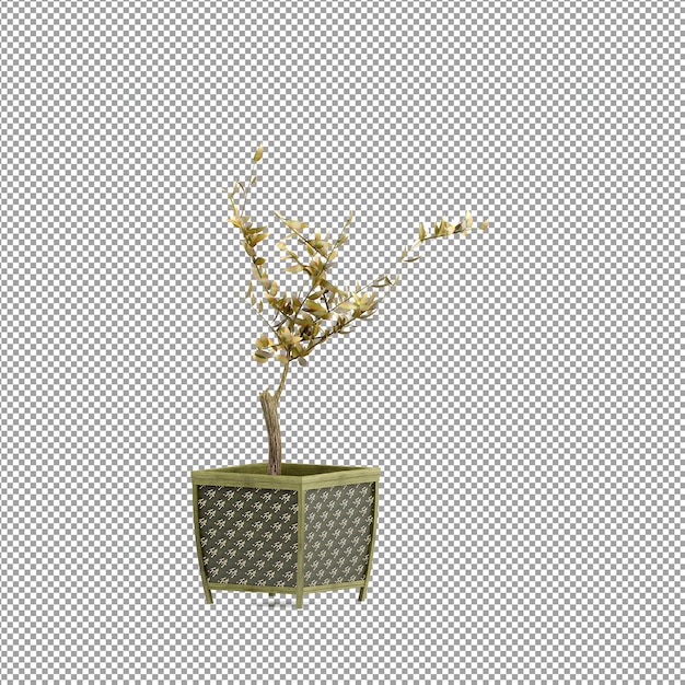Un primer plano de una flor en un jarrón en 3D