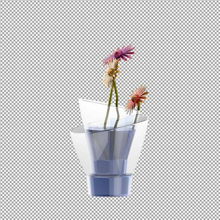 PSD un primer plano de una flor en un jarrón en 3d