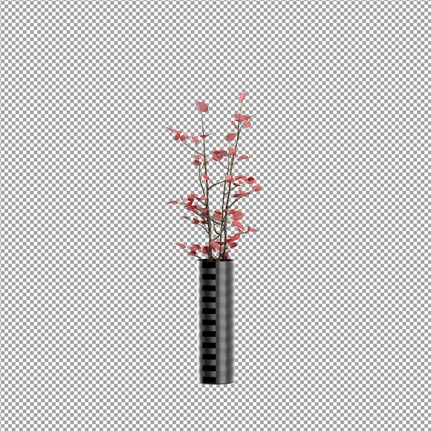 Un primer plano de una flor en un jarrón en 3D