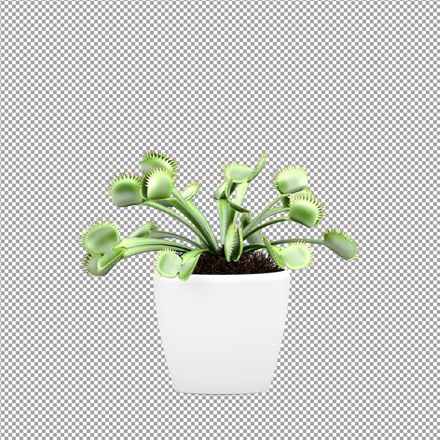 Un primer plano de una flor en un jarrón en 3D