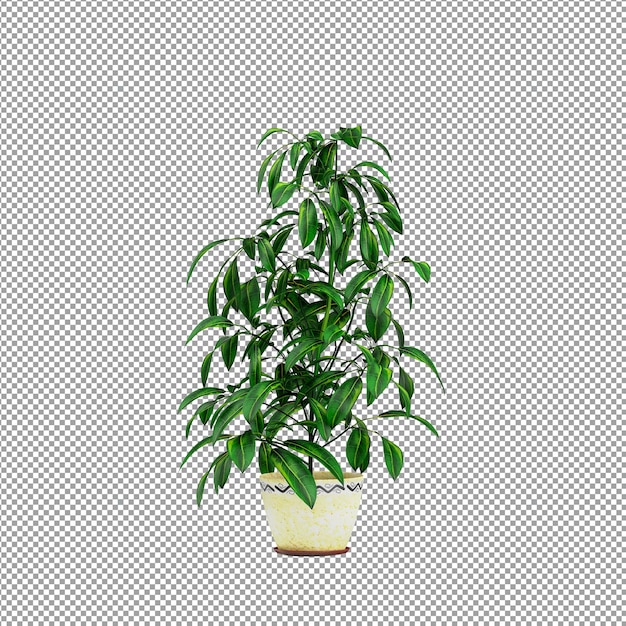 Un primer plano de una flor en un jarrón en 3D
