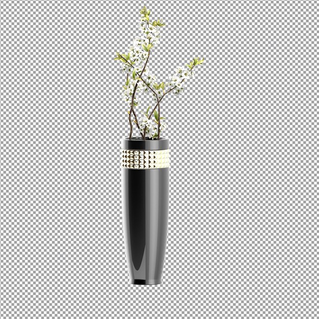 Un primer plano de una flor en un jarrón en 3D