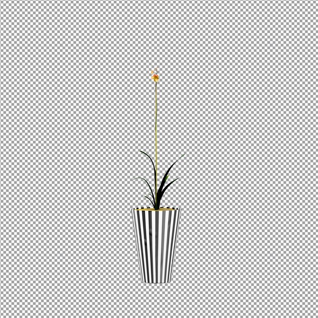 Un primer plano de una flor en un jarrón en 3D