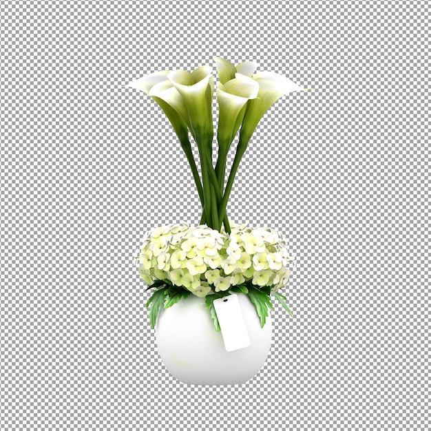 Un primer plano de una flor en un jarrón en 3D