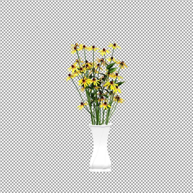 Un primer plano de una flor en un jarrón en 3D