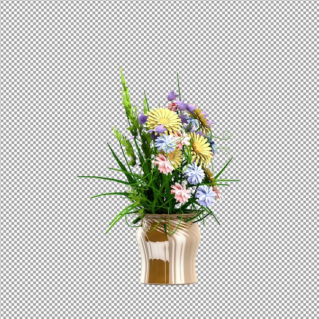 Un primer plano de una flor en un jarrón en 3D