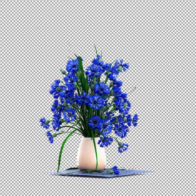 Un primer plano de una flor en un jarrón en 3D