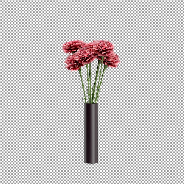 Un primer plano de una flor en un jarrón en 3D