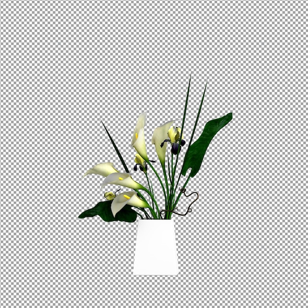 Un primer plano de una flor en un jarrón en 3D