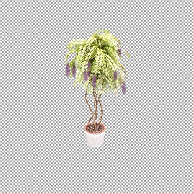 Un primer plano de una flor en un jarrón en 3D