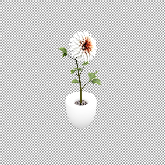 Un primer plano de una flor en un jarrón en 3D