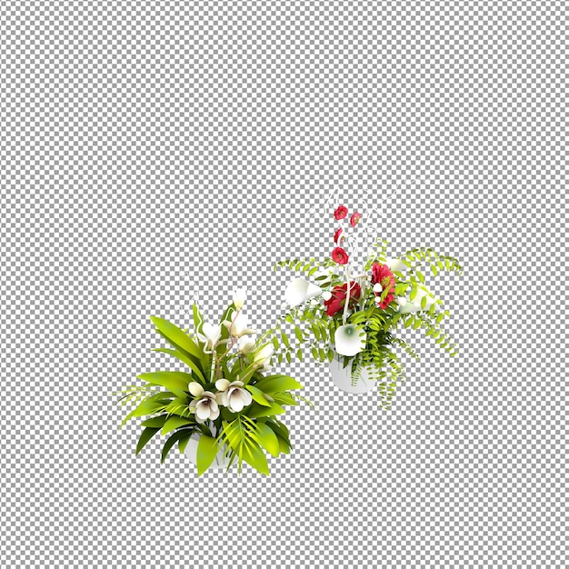 Un primer plano de una flor en un jarrón en 3D