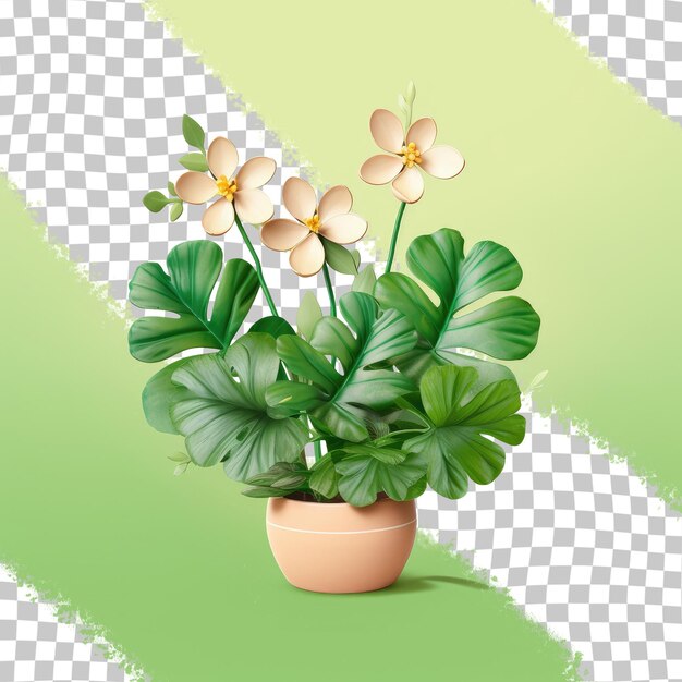 PSD primer plano de las flores de mickey mouse con hojas verdes aisladas en un fondo transparente que proporciona espacio para copiar