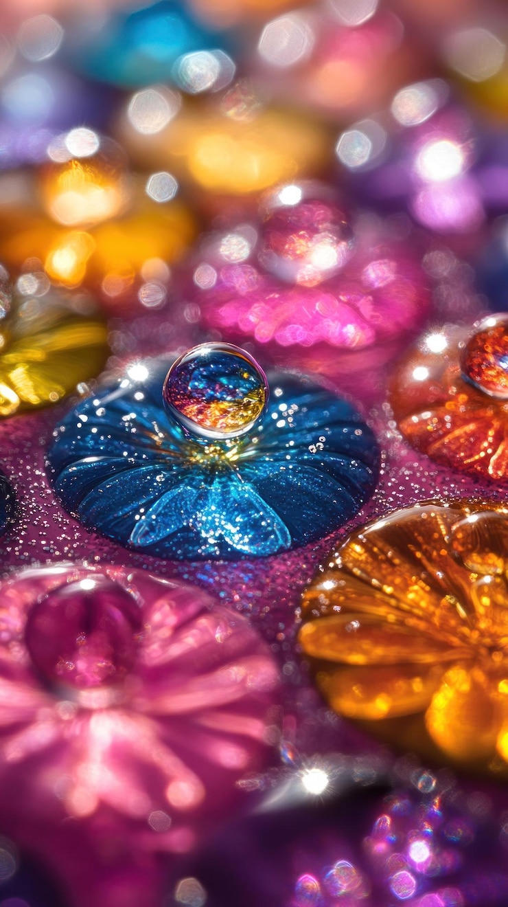 PSD un primer plano de formas abstractas redondas brillantes y coloridas con bokeh